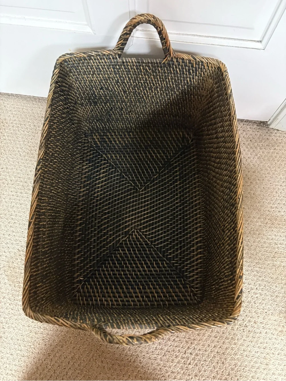Kouboo Loma Woven Seagrass Storage Basket with Handles - Black and Brown
